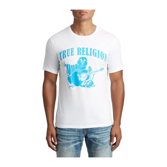 True Religion Men's Neon Classic Buddha Logo Tee T-Shirt in White - Picture 1 of 4